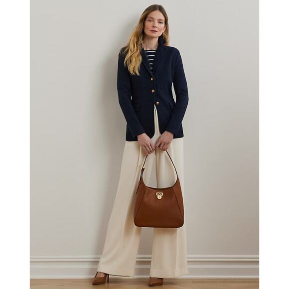 LAUREN RALPH LAUREN Navy Sweater-Knit Cotton-Blend Blazer XS - Picture 3 of 11